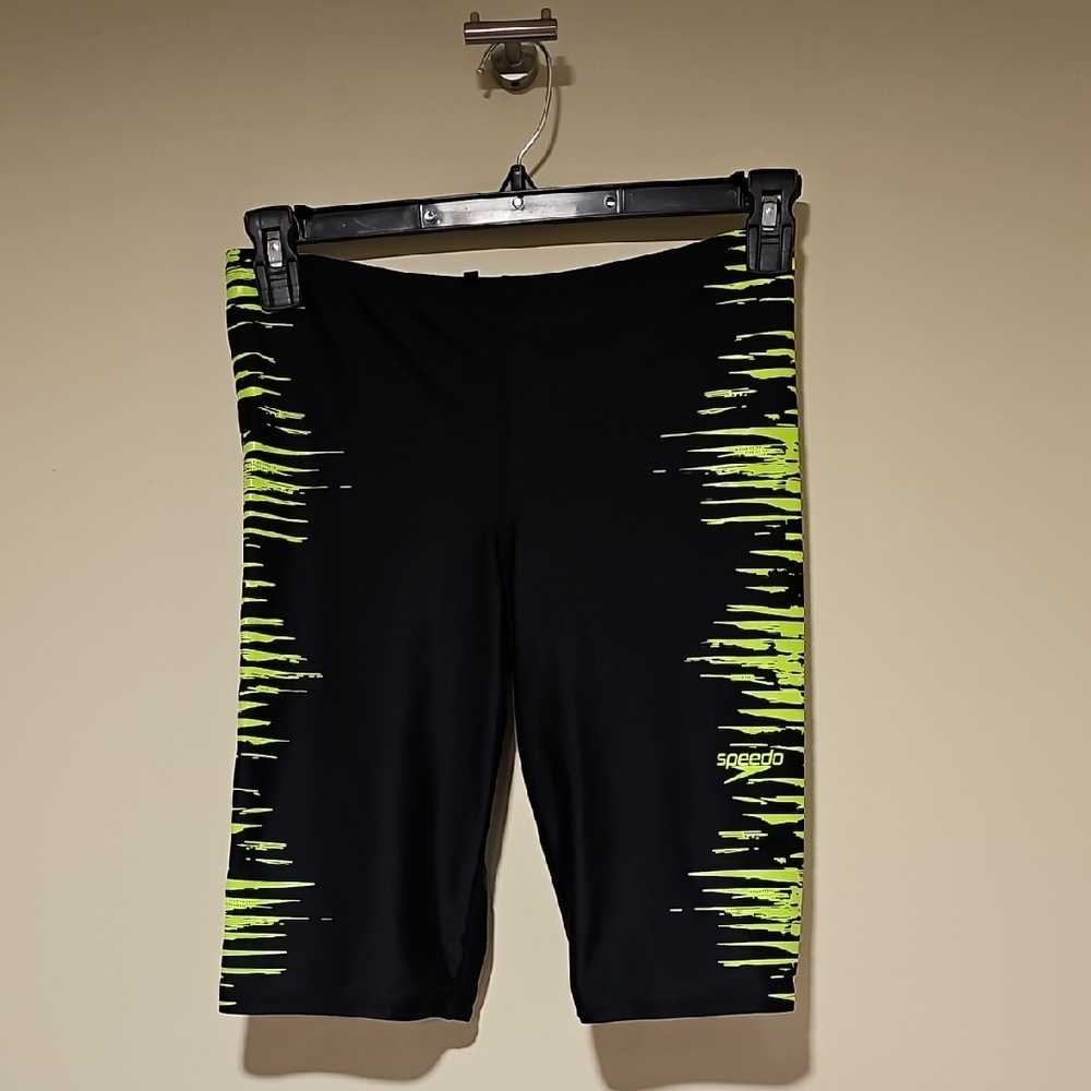 Speedo Mens Interference Glow Jammer Swimsuit Pro LT. Black/neon Green. Sz 34.